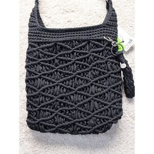 The Sak Gaia Crochet Shoulder Bag Crossbody Black Hand Crocheted Recycled NWT